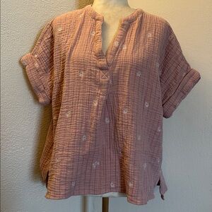 Madewell Blush Pink Textured Blouse Floral Print Size L